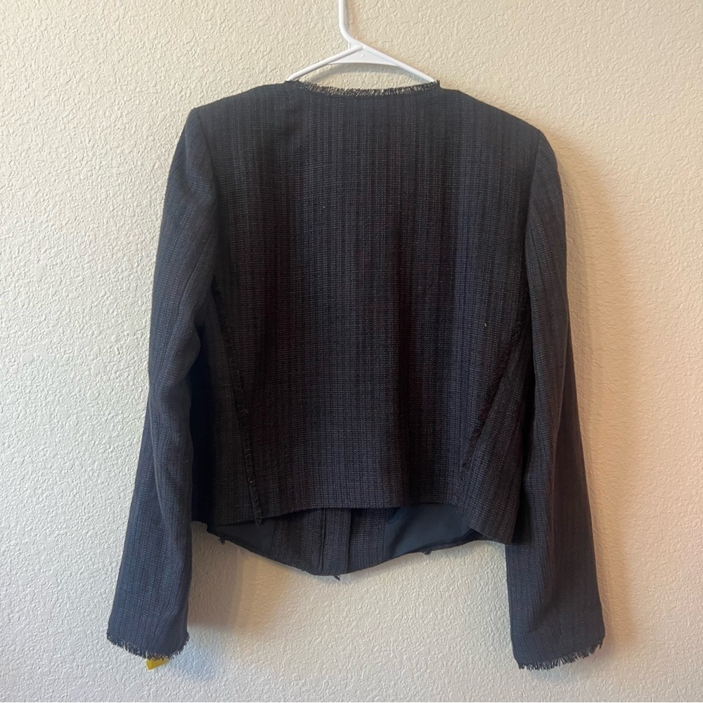 Sz 10 LOFT Women's Long Sleeve Fringe
Tweed Zip Jacket Blazer Gray - Picture 5 of 14